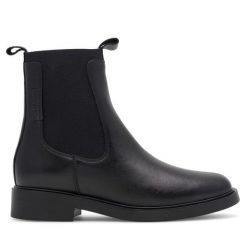 Botki GINO ROSSI. Czarne botki damskie Gino Rossi, bez wzorów, bez obcasa, na płaskiej podeszwie, bez zapięcia. Za 299.99 zł.