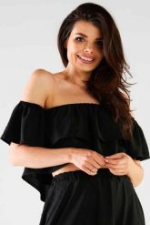 Krótki Top w Hiszpańskim Stylu - Czarna. Czarne topy damskie Awama, l, bez wzorów, z elastanu, bez kołnierzyka, bez ramiączek. Za 149.90 zł.