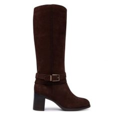 Kozaki Tamaris. Brązowe kozaki damskie Tamaris, bez wzorów, bez obcasa, na słupku, bez zapięcia. Za 539.99 zł.