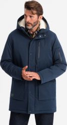 Kurtka męska Ombre Długa męska kurtka parka z kożuszkiem granatowa V2 OM-JALJ-0181 L. Kurtki męskie Ombre, l, bez wzorów, bez kaptura. Za 459.99 zł.