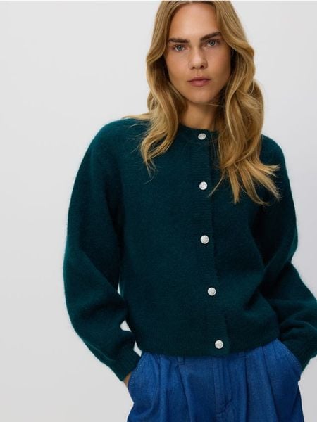 Kardigan z wełną i moherem - zielony. Zielone kardigany damskie Reserved, l, bez wzorów, z dzianiny, bez kołnierzyka. Za 259.99 zł.