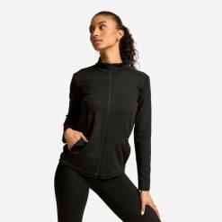 Second Life - Bluza sportowa damska Domyos - Stan Doskonały. Czarne bluzy damskie Decathlon, m, bez wzorów, z materiału, sportowe, bez ramiączek, bez kaptura. Za 41.99 zł.