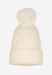 Jasnobeżowa Czapka z Ozdobnym Wywinięciem i Pomponem Sealithria. Brązowe czapki damskie Born2be, na zimę, bez wzorów, eleganckie. Za 39.99 zł.