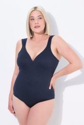 Damski Strój kąpielowy żakard w panterkę miękkie miseczki. Niebieskie stroje kąpielowe damskie Ulla Popken, plus size, bez wzorów, z elastanu. Za 233.99 zł.