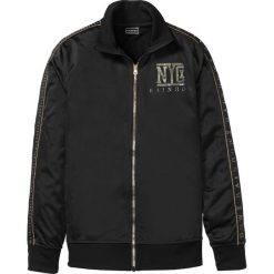 Bluza rozpinana trykotowa z dużym nadrukiem na plecach Slim Fit bonprix czarny. Czarne bluzy męskie bonprix, m, bez wzorów, bez ramiączek, bez kaptura. Za 59.99 zł.