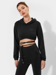 4F Bluza dresowa crop top z wiązaniem z dodatkiem modalu 4F x Local Heroes L. Czarne bluzy damskie 4F, l, bez wzorów, z dresówki, sportowe, bez ramiączek, z kapturem. W wyprzedaży za 129.99 zł.