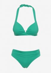 Zielone Bikini z Usztywnianym Biustonoszem Wiązanym na Szyi i Plecach Majtki Typu Figi Olilasa. Zielone bikini Born2be, z aplikacjami. Za 39.99 zł.