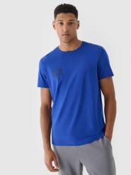 4F T-shirt regular z nadrukiem męski - niebieski S. Niebieskie t-shirty męskie 4F, m, bez wzorów, z bawełny, bez kołnierzyka, bez ramiączek. W wyprzedaży za 29.99 zł.
