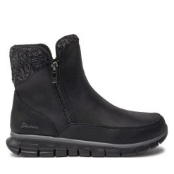 Botki Skechers. Czarne botki damskie Skechers, bez wzorów, bez obcasa, na płaskiej podeszwie, bez zapięcia. Za 289.99 zł.