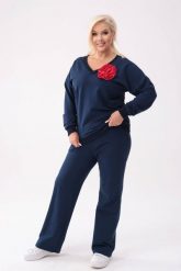 Bawełniany granatowy komplet dresowy Comfy - bluza z różą + długie spodnie PLUS SIZE XXL OVERSIZE JESIEŃ. Niebieskie bluzy damskie Moda Size Plus Iwanek, na jesień, plus size, z aplikacjami, z bawełny, biznesowe, bez ramiączek, bez kaptura. Za 349.90 zł.