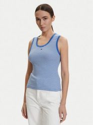 Tommy Jeans Top DW0DW20673 Niebieski Slim Fit. Niebieskie topy damskie Tommy Jeans, l, bez wzorów, z bawełny, bez kołnierzyka, bez ramiączek. Za 129.99 zł.