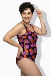Damskie Strój kąpielowy wzór w panterkę bez miękkich miseczek okrągły dekolt. Czarne stroje kąpielowe damskie Ulla Popken, plus size, bez wzorów, z elastanu. Za 159.99 zł.