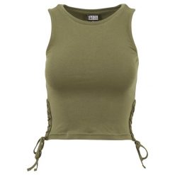Damski crop top Urban Classic lace. Zielone topy damskie Urban Classics, bez wzorów, bez kołnierzyka, bez ramiączek. Za 92.50 zł.