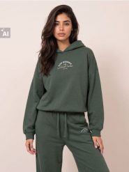 Bluza hoodie z napisem - khaki. Brązowe bluzy damskie Sinsay, l, bez wzorów, sportowe, bez ramiączek, bez kaptura. Za 49.99 zł.