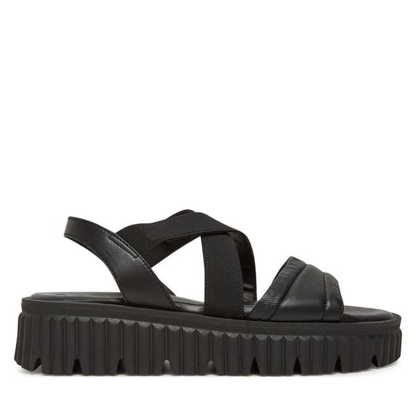 Sandały Tamaris. Czarne sandały damskie Tamaris, bez wzorów, bez obcasa, na koturnie, bez zapięcia. Za 319.99 zł.