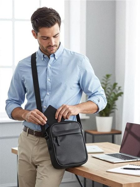 Saszetka z matowym wykończeniem - czarny. Czarne saszetki i nerki męskie Sinsay, bez wzorów, matowe. Za 25.99 zł.