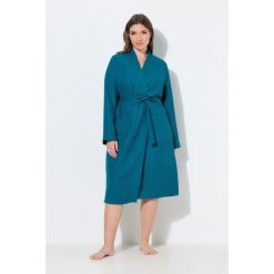 Damskie Szlafrok kołnierz szalowy pasek pika waflowa długi rękaw. Niebieskie szlafroki damskie Ulla Popken, plus size, bez wzorów, z bawełny, plus size, bez ramiączek, bez kaptura. Za 279.99 zł.