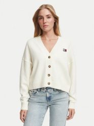 Tommy Jeans Kardigan Fluffy Badge DW0DW23830 Biały Regular Fit. Białe kardigany damskie Tommy Jeans, xl, bez wzorów, z jeansu, bez kołnierzyka. Za 449.99 zł.