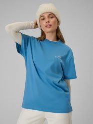 4F T-shirt loose z nadrukiem damski - granatowy M. Niebieskie t-shirty damskie 4F, m, bez wzorów, z bawełny, bez kołnierzyka, bez ramiączek. Za 69.99 zł.