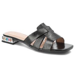 Czarne Klapki Givana Eleganckie Obuwie Damskie. Czarne klapki damskie Givana, na lato, bez wzorów, ze skóry ekologicznej, casualowe, bez obcasa, na obcasie, bez zapięcia. Za 119.00 zł.