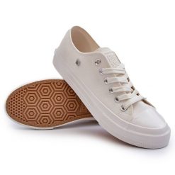 Trampki Męskie Niskie Big Star NN174111 Białe. Białe trampki męskie bez wzorów, z materiału, eleganckie, bez zapięcia. Za 191.73 zł.