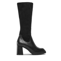Kozaki Caprice. Czarne kozaki damskie Caprice, bez wzorów, bez obcasa, na słupku, bez zapięcia. Za 279.99 zł.