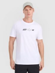 4F T-shirt regular z nadrukiem męski - biały XL. Białe koszulki sportowe męskie 4F, m, bez wzorów, z bawełny, bez ramiączek. Za 59.99 zł.