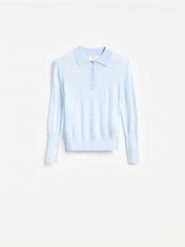 Wełniany sweter polo - jasnoniebieski. Niebieskie swetry nierozpinane damskie Reserved, l, bez wzorów, z wełny, bez kołnierzyka, bez ramiączek. Za 199.99 zł.