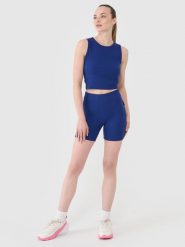 4F Legginsy krótkie dzianinowe damskie - granatowe L. Niebieskie legginsy damskie 4F, bez wzorów, z bawełny. W wyprzedaży za 39.99 zł.