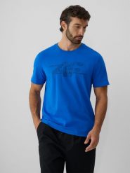 4F T-shirt regular z nadrukiem męski - niebieski XXL. Niebieskie t-shirty męskie 4F, m, bez wzorów, z bawełny, bez kołnierzyka, bez ramiączek. Za 69.99 zł.
