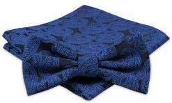 Modna Mucha Męska - Alties - Granat z Niebieskim Wzorem Paisley. Niebieskie krawaty i muchy Alties, bez wzorów, eleganckie. Za 54.00 zł.