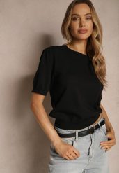 Czarna Dzianinowa Bluzka z Wiskozą z Lekkimi Bufkami w Ramionach Afevia. Czarne bluzki damskie Renee, m, bez wzorów, z dzianiny, eleganckie, bez kołnierzyka, bez ramiączek. Za 54.99 zł.