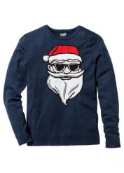 Sweter z bożonarodzeniowym motywem. Niebieskie swetry męskie bonprix, l, bez wzorów, bez kołnierzyka, bez ramiączek. Za 109.99 zł.
