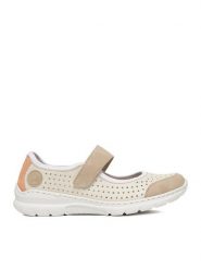 Rieker Półbuty CEO-L32B5-81 Écru. Półbuty damskie Rieker, bez wzorów, ze skóry, bez obcasa, na płaskiej podeszwie, bez zapięcia. Za 319.99 zł.