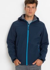 Kurtka softshell w wygodnym fasonie. Niebieskie kurtki sportowe męskie bonprix, m, bez wzorów, z softshellu, bez kaptura. Za 229.99 zł.