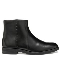 Botki Geox. Czarne botki damskie Geox, bez wzorów, bez obcasa, na płaskiej podeszwie, bez zapięcia. Za 549.99 zł.