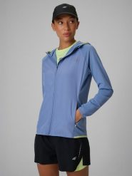 4F Bluza do biegania regular z kapturem damska - niebieska L. Niebieskie bluzy damskie 4F, l, bez wzorów, bez ramiączek, z kapturem. Za 249.99 zł.