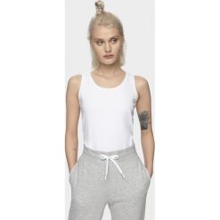 Top damski TSD306 - biały. Białe topy damskie 4F, bez wzorów, z dzianiny, bez kołnierzyka, bez ramiączek. Za 24.99 zł.