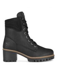 Rieker Trzewiki Y8610-00 Czarny. Czarne botki damskie Rieker, bez wzorów, z materiału, bez obcasa, na słupku, bez zapięcia. Za 289.99 zł.