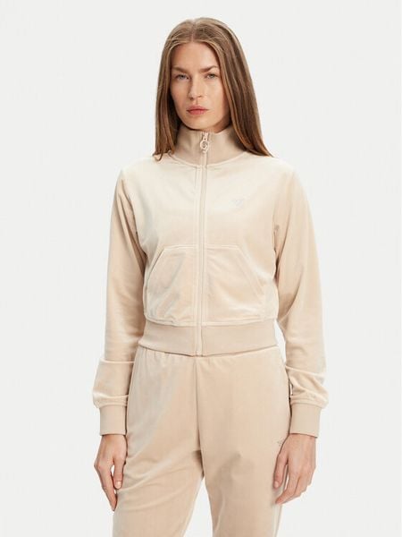 Guess Bluza V3BQ22 K0232 Beżowy Regular Fit. Brązowe bluzy damskie Guess, s, z aplikacjami, z syntetyku, bez ramiączek, bez kaptura. Za 239.99 zł.