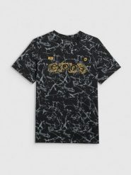 4F T-shirt regular z nadrukiem męski - czarny S. Czarne t-shirty męskie 4F, m, bez wzorów, z bawełny, bez kołnierzyka, bez ramiączek. Za 79.99 zł.