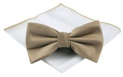 Mucha Męska z Poszetką (Zestaw) - Chattier - Kolor Starego Złota. Żółte krawaty i muchy Chattier, bez wzorów, eleganckie. Za 59.00 zł.
