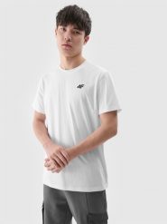 4F T-shirt regular gładki męski - biały S. Białe t-shirty męskie 4F, m, bez wzorów, z bawełny, bez kołnierzyka, bez ramiączek. Za 49.99 zł.