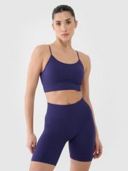 4F Biustonosz treningowy bezszwowy z niskim wsparciem damski - granatowy M/L. Niebieskie bielizna sportowa damska 4F, l, bez wzorów, z dzianiny. W wyprzedaży za 79.99 zł.