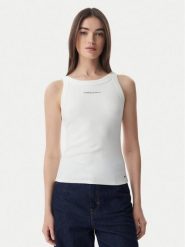 Tommy Jeans Top Ess Logo DW0DW22806 Kremowy Slim Fit. Białe topy damskie Tommy Jeans, xl, bez wzorów, z bawełny, bez kołnierzyka, bez ramiączek. Za 149.99 zł.