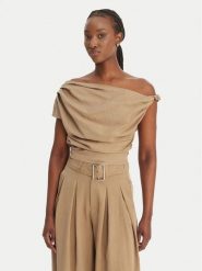 Eleh Bluzka SS260098 Beżowy Regular Fit. Brązowe bluzki damskie Eleh, bez wzorów, z lyocellu, bez kołnierzyka, bez ramiączek. Za 392.99 zł.