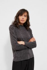Melanżowa bluza z bufkami grafitowa. Szare bluzy damskie MOODO, xs, bez wzorów, z elastanu, bez ramiączek, bez kaptura. W wyprzedaży za 15.99 zł.