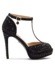 Nine West Sandały NISA SY015-1NW Czarny. Czarne sandały damskie Nine West, bez wzorów, z materiału, bez obcasa, na szpilce, bez zapięcia. Za 179.99 zł.