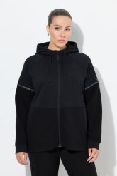 Damskie Bluza odblaskowe paski kaptur w połowie z eleganckiego weluru ottoman. Czarne bluzy damskie Ulla Popken, plus size, bez wzorów, z bawełny, eleganckie, bez ramiączek, z kapturem. Za 279.99 zł.