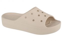 Klapki damskie Crocs Platform Slide. Szare klapki damskie Crocs, na lato, bez wzorów, z materiału, bez obcasa, bez zapięcia. Za 139.99 zł.